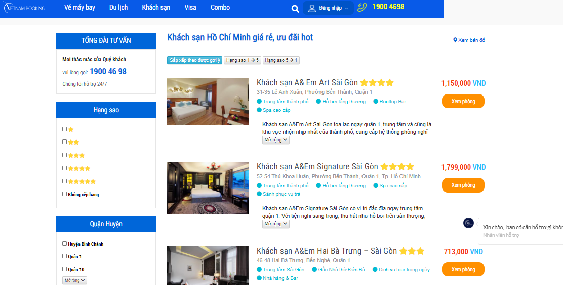 Trang web đặt phòng khách sạn Vietnam Booking 